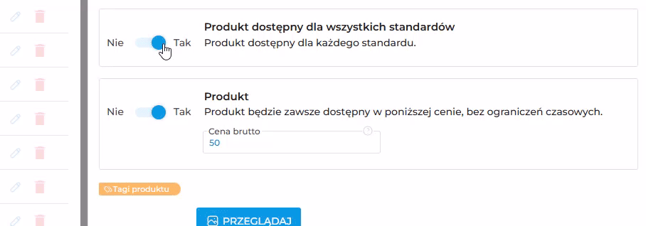 Udostępnianie produktów tylko dla wybranych standardów pokoi