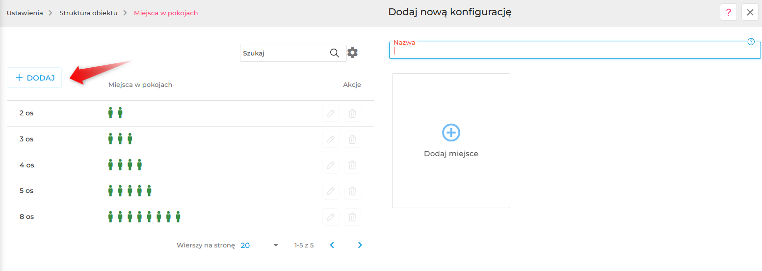 Miejsca w pokoju