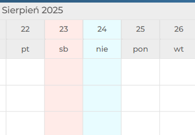 Parametry kalendarza