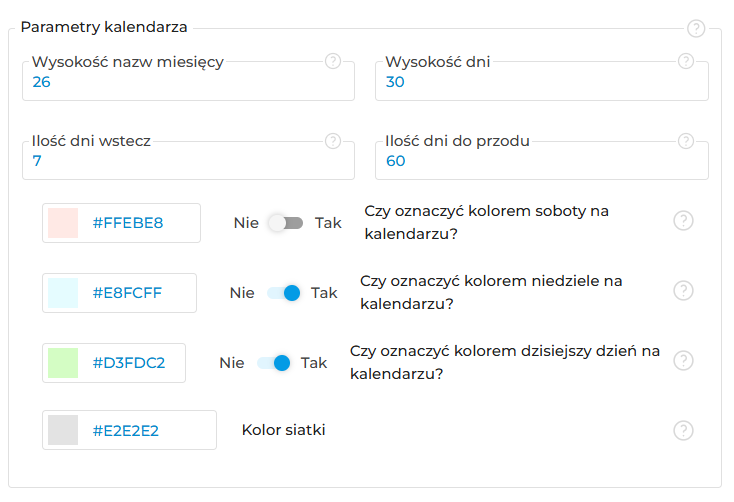 Parametry kalendarza