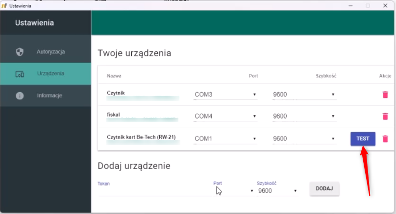 Dodanie kodowarki i sprawdzenie połączenia