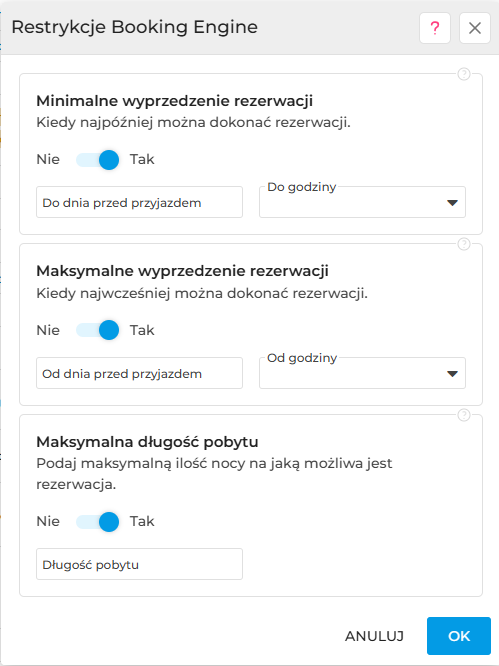 Restrykcje pobytu w Booking Engine