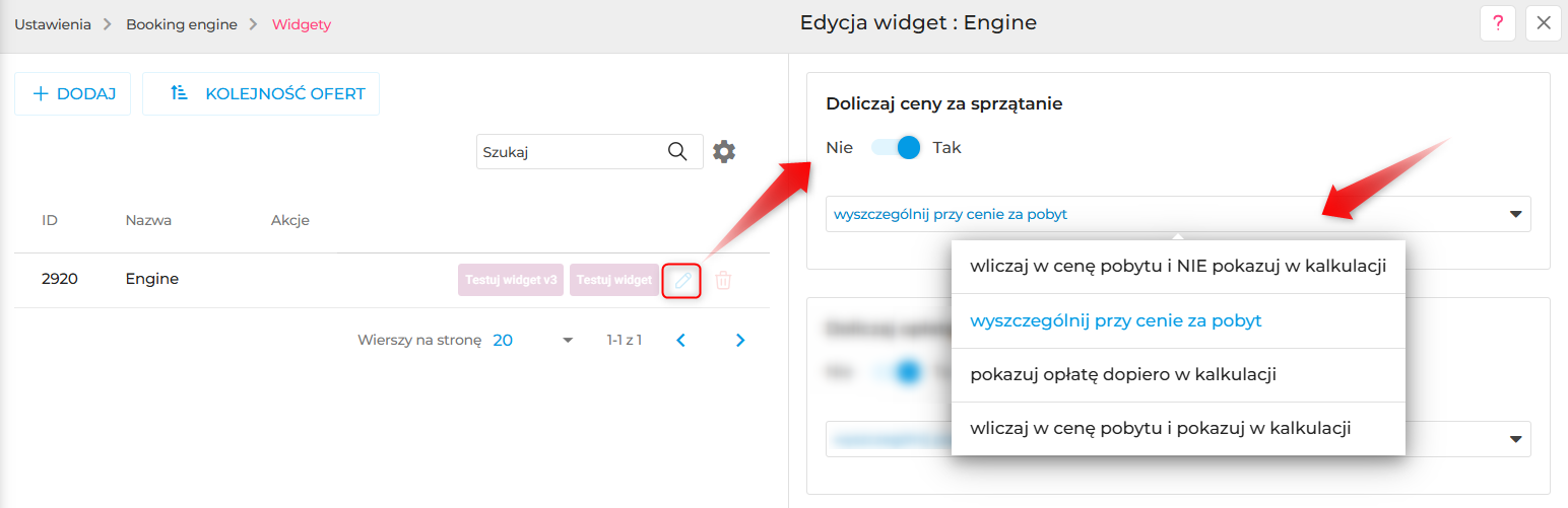 Ceny sprzątania w Booking Engine