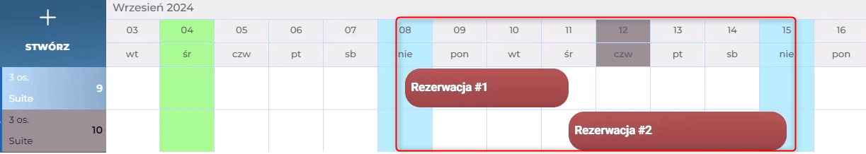 Rezerwacja nie mieści się na grafiku
