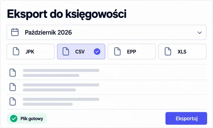 Eksport zestawień do księgowości w formatach JPK, CSV, EPP i XLS